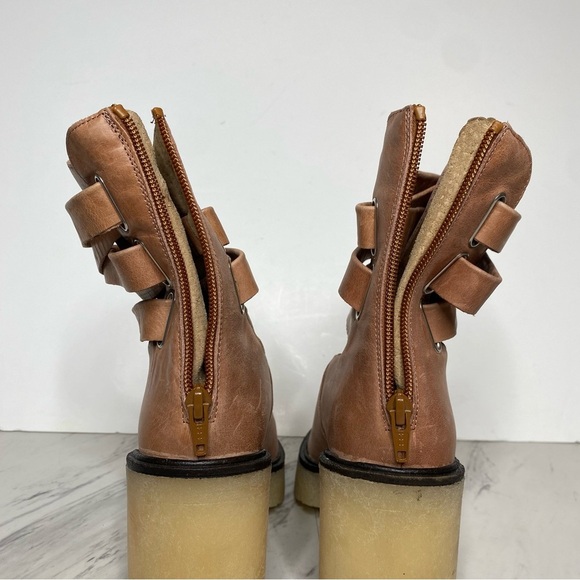 Free People Jesse Light Brown Leather Strappy Heeled Boot 39 1/2 - Picture 4 of 15